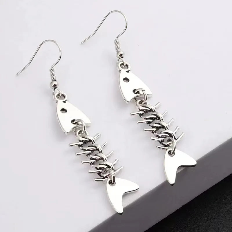 Fashion Handmade Simple Design Antique Silver Color Fish Bone Earrings